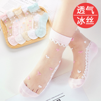 Childrens socks summer thin crystal spring and autumn girls cotton socks ice stockings