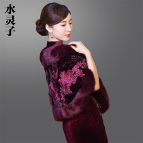Velvet cheongsam shawl autumn and winter women thick warm fashion dress cloak with cheongsam jacket outside Cardigan