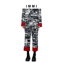 (Designer brand IMMI)Abstract printed high waist flanging denim straight pants 192PT021D