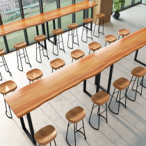 Solid wood bar table and chairs combined retro against wall narrow table strip table milk tea shop Nordic high foot table bar table and chairs