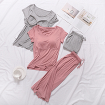 Pajamas with chest pad pajamas women spring autumn and winter 2021 new summer modal loose thin home clothes two-piece set