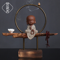 New Chinese Zen Swing Ware Xuanguan Porcelain Small Monks Living Room Dining Room Adornment Creative back-back incense stove Handicraft