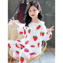 Girls cotton pajamas set spring new childrens long sleeves