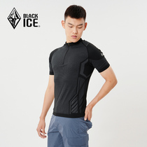 Black ice F3301 mens outdoor cycling running high-play semi-zipper T-shirt fitness tight body quick-dry sweat short sleeves