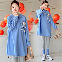 Pregnant womens autumn clothing Clothing Fashion style Suite 2021 New easing medium long section Lions clothing Two sets Long sleeves blouses