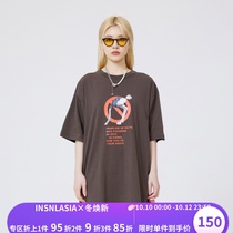 INSNLASIA×TOF joint ostrich print short-sleeved tide brand men and women cartoon animal retro T-shirt