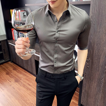 2021 bi-ready mens shirt five-point sleeve shirt Mens medium sleeve shirt Korean slim casual short-sleeved shirt