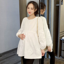 Maternity dress spring 2022 new fashion Korean version of long sleeve top loose casual T-shirt spring and autumn Korean base shirt