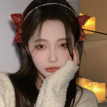 Red New Year Shiny Double Side Bow Hairband Female chic Style Temperament Net Red Sweet Out Joker Hair Accessories