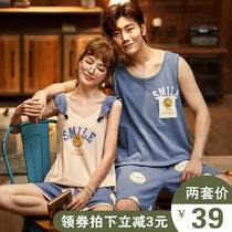 Lovers Pyjamas Women Summer Vests Cartoon Cute Students Cotton Thin men sleeveless shorts Home Suits Suit