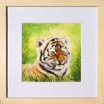 Send solid wood mounting Wang Yuwei < Little Tiger > Living room bedroom collection Water color limited signature prints