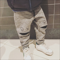 22 new Korean version of pants male girl baby smiling face opening smile children casual pants woolen circle long pants