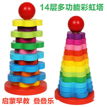 Baby Stack Leaner Puzzle Tower Infant Child Early Teach to Man Over Big Rainbow Towler Rainbow Circle Toys