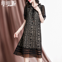 High-end Heavy Work Embroidery Genuine Silk Dress Dress Woman 2022 New Middle Aged Female Clothing Mulberry Silk Short Sleeve Skirt