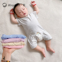 Baby jumpsuit male and female baby summer Modal thin newborn boneless traceless short sleeves crawling suit Ha dress