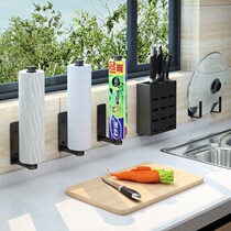 Kitchen towel holder non-perforated cling film hanger household roll paper holder fresh-keeping bag storage shelf wall-mounted