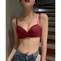 Incognito glossy underwear Womens small chest gathered wedding life year No rim bra anti-sagging upper bracket bra set