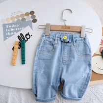Kiddie Broken Soft Jeans Mid Pants Outside Wearing Summer Thin baby Seven Pants 1-3 Year Old Men And Women 50% Pants