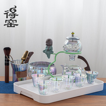 Kiln colorful glass lazy semi-automatic tea set kung fu set home office living room bubble teapot