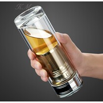 KM double layer crystal glass cup mens upscale filter tea cup transparent portable thickened insulated water glass