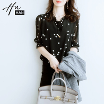 Shirt women Summer thin loose temperament black wave dot Half sleeve French chic small coat women design sense minority