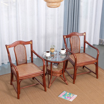  Rattan chair Natural rattan three-piece office chair backrest chair Bed and breakfast chair Outdoor small table and chair combination Balcony leisure chair