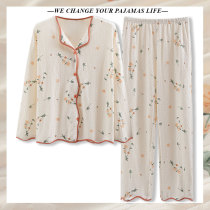 Pajama Spring Fall Sleeve Pure Cotton Set With flowers Sweet and Simple Clothes Clothes Cloop Household Clothes Fuccin