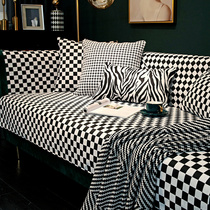 Black & White Lattice Sofa Mat All Season Universal Anti Slip Minima Modern Light Lavish Nordic Living Room Fabric Sofa Cover Towel Cover