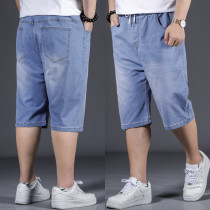 Summer plus size denim shorts mens loose straight tube fattened pants mens tide fat fat fat guy casual middle pants