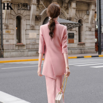  Pink small suit jacket female summer goddess fan Korean version of the suit fashion temperament president high-end professional suit