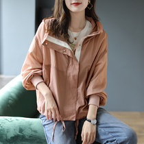 Baoshi Li hooded solid color zipper short jacket temperament womens 2021 Autumn New Korean loose casual top