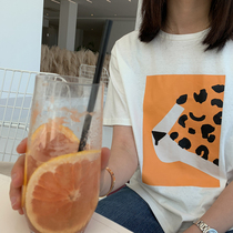 JHXC 2019 new printed cotton T-shirt womens early spring short sleeve loose Korean round neck with bottom top tide tide