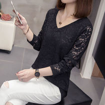Big Code Female Dress Lace Jersey Undershirt Woman 2021 Chunqiu New 200 catty Fat Mm Loose slim Long sleeves T-Shirt