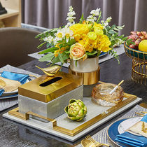 Light luxury gray leather metal tissue box set furnishings modern simple high gray tray soft set