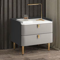 Modern light luxury rock board bedside table Italian small bedroom narrow bedside cabinet Solid wood leather household simple shelf