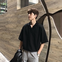 HUALUN summer short-sleeved shirt mens five-point sleeve casual loose Korean version of the trend ifashion white shirt clothes