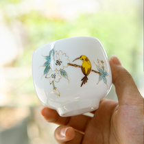 Jingdezhen Ceramic Sweet White Porcelain Kung Fu Hand Painted Tea Cup Thin Tire White Porcelain Masters Cup Tea Set Single Cup Handmade Tasting Cup