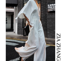 Z boss walking gas field acetate deep V halter wide leg jumpsuit Womens loose shawl lace-up jumpsuit