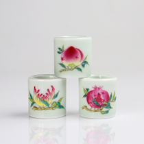 Handmade Jingdezhen hand-painted three multi-figure pastel Shoutao pull finger cover set cover holder Ceramic lid holder Tea set accessories