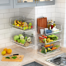 Punch-free kitchen vegetable rack wall-mounted vegetable shelf multi-layer storage basket fruit vegetable storage rack vegetable basket