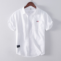 Japanese simple casual short sleeve shirt mens summer thin mens white inch shirt Youth Literary cotton shirt