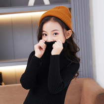 Girls Sweater Childrens High Collar Knitted 2020 New Western Girls Children Winter Thick Black White base shirt