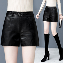 Leather shorts womens autumn and winter 2021 new high waist thin pants straight pants fashion pu leather pants casual boots pants