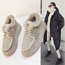 Hong Kong velvet thick-soled snow boots womens shoes 2021 winter new casual all-match inner heightened platform fur shoes