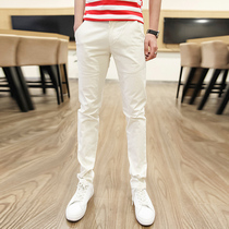 Mens casual pants Tide brand Cotton slim foot pants Korean version of the trend Joker slim light color cloth pants mens straight tube