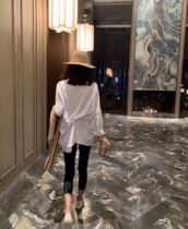2021 summer new waist care machine pleated long sleeve T-shirt women's long loose Joker jacket