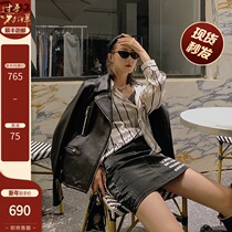 COCO LIMITED Sa Turn Full-court Imported Sheepskin Leather Locomotive Wind Leather Women's 2022 Spring New