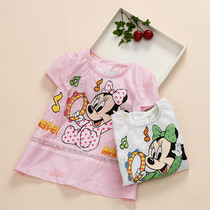 Childrens Clothing Girl Summer Clothing 2022 Xia Han Edition Childrens Baby Short Sleeve T-shirt Bottom Shirt Minnie Pattern Princess Blouse