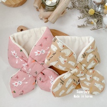 Korean autumn and winter new childrens scarf cross thickening adjustable size cartoon fashion warm neck scarf