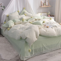 Princess Feng Wash Cotton Four Piece Cotton Wool Balls Striped quilt cover 1 5m1 8m Bed Sheet Cotton Bedding